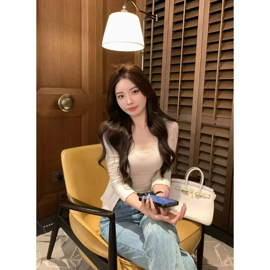 SZA【温柔可视】春季新款蕾丝拼接吊带背心长袖开衫两件套A-1560