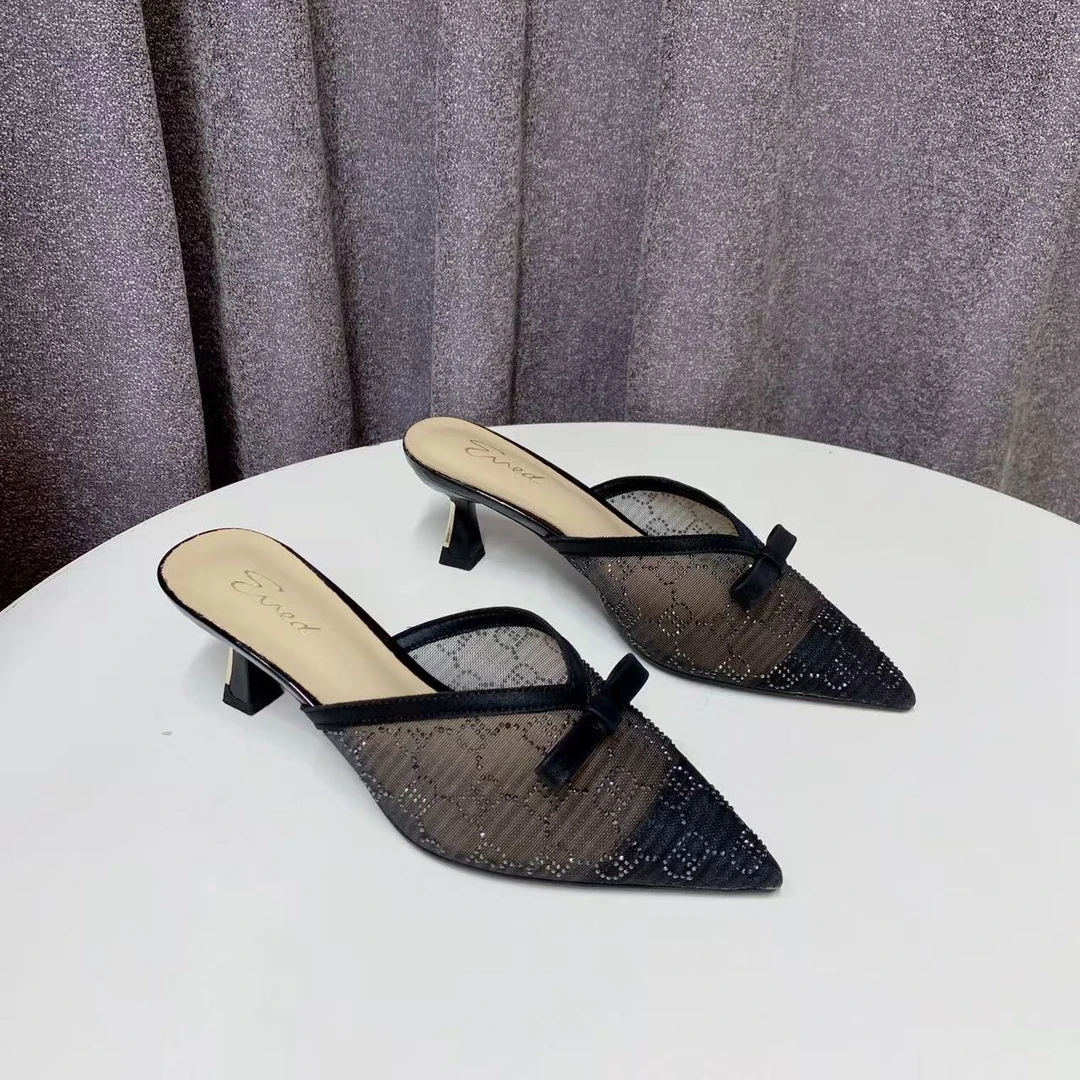 C6734  黑色  夏季时尚2025新款包头网纱透气时装女拖鞋