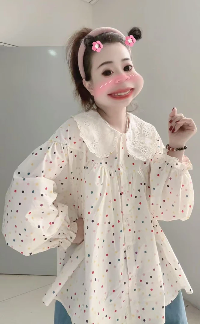 【彩虹甜豆~】 2025早秋新款花边娃娃领衬衫超显瘦巨显白