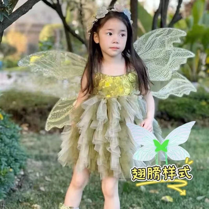 巴拉扣扣女童生日公主裙子2025新款表演礼服洋气小女孩亮片网纱连