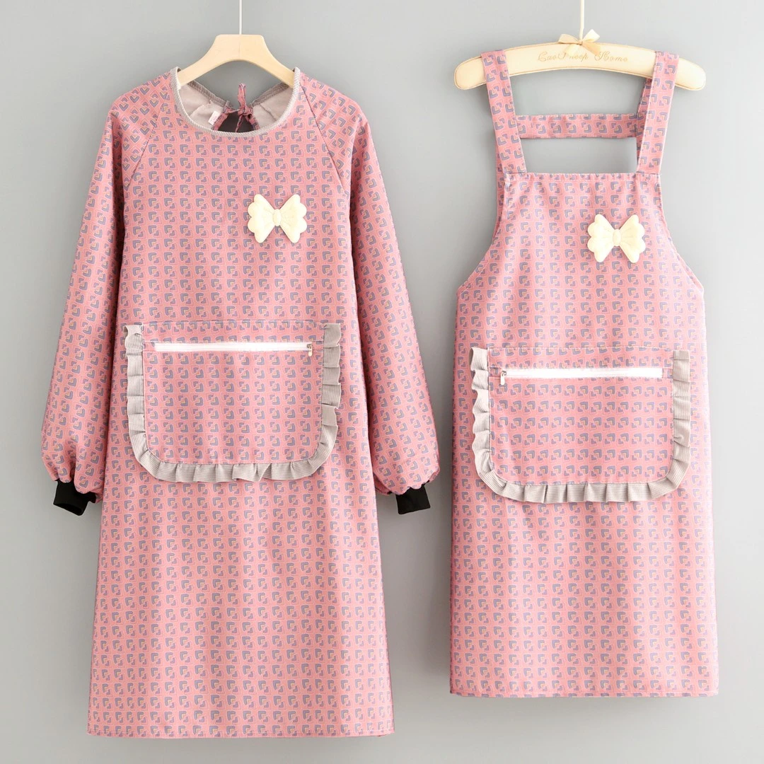 时尚帆布长袖围裙家用厨房做饭围腰防污耐磨餐饮饭店外穿男女罩衣