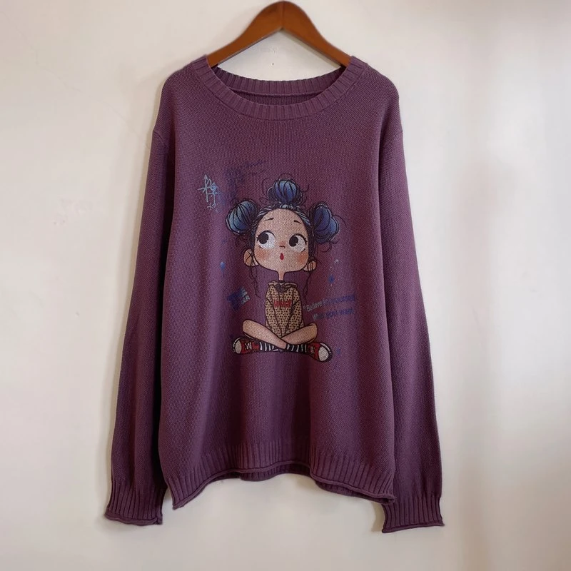 文艺时尚印花圆领针织毛衣2025新款套头宽松百搭休闲上衣YX104974