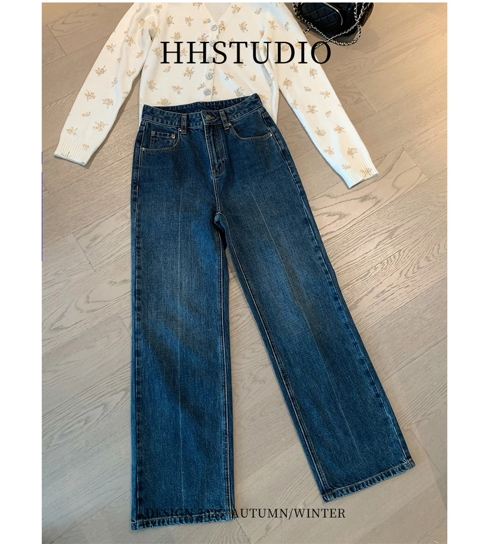 HHstudio 蓝色直筒牛仔裤 250945