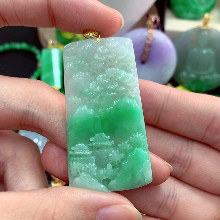 翡翠18K金镶嵌吊坠(不含链)