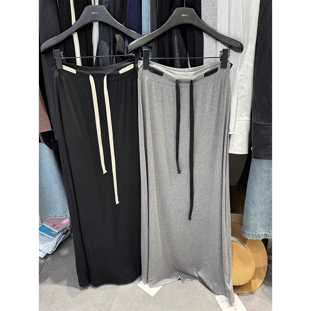 2025年夏季新款气质高级感显瘦百搭松紧腰抽绳韩系小众时髦半身裙