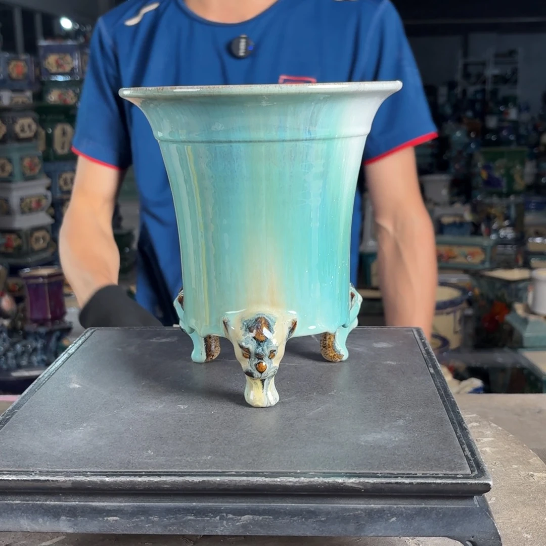 一风堂石湾花盆 内16*17修补痕迹