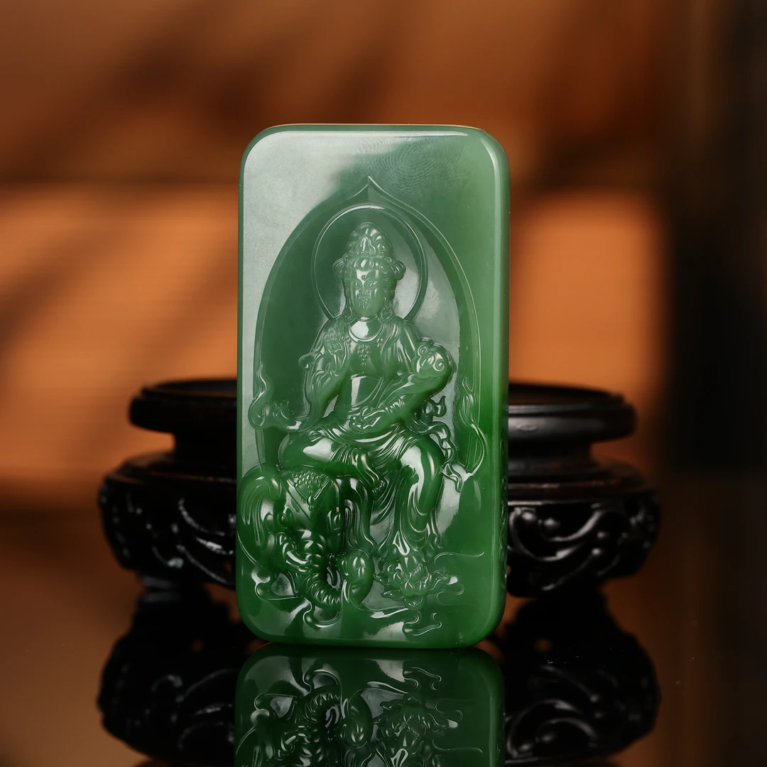 dx和田玉碧玉普贤菩萨牌饰2509150723