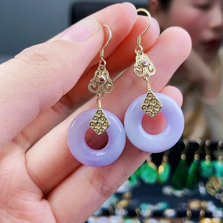 翡翠耳饰银S925镶嵌饰品