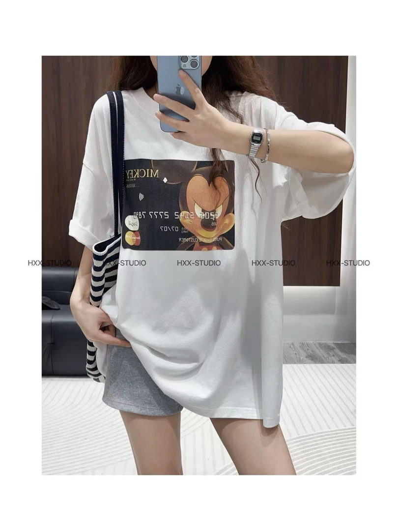 【方块米奇】2025年早秋新款 卡通米奇印花宽松休闲短袖T恤上衣