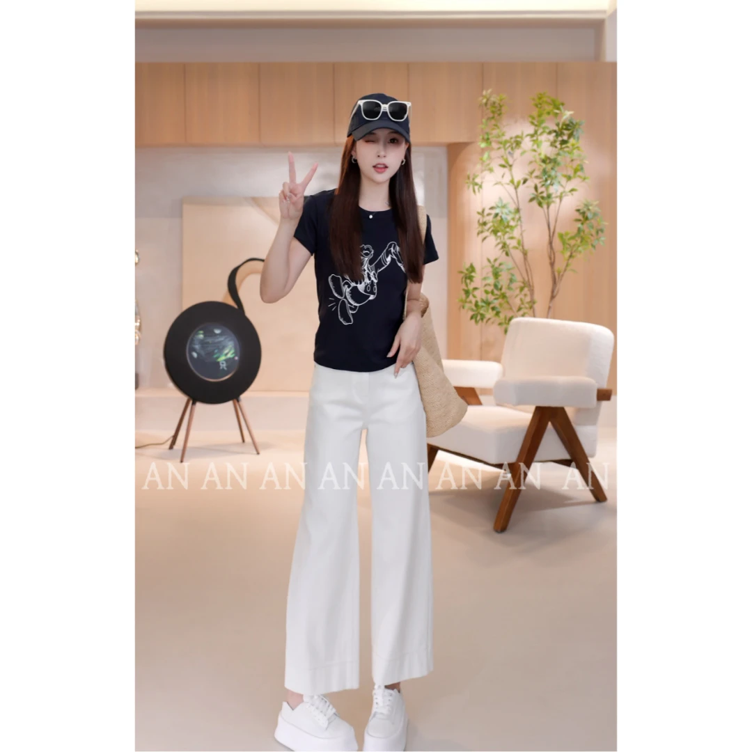 C02219春季新款洋气百搭显瘦小个子卡通印花唐老鸭短袖T恤