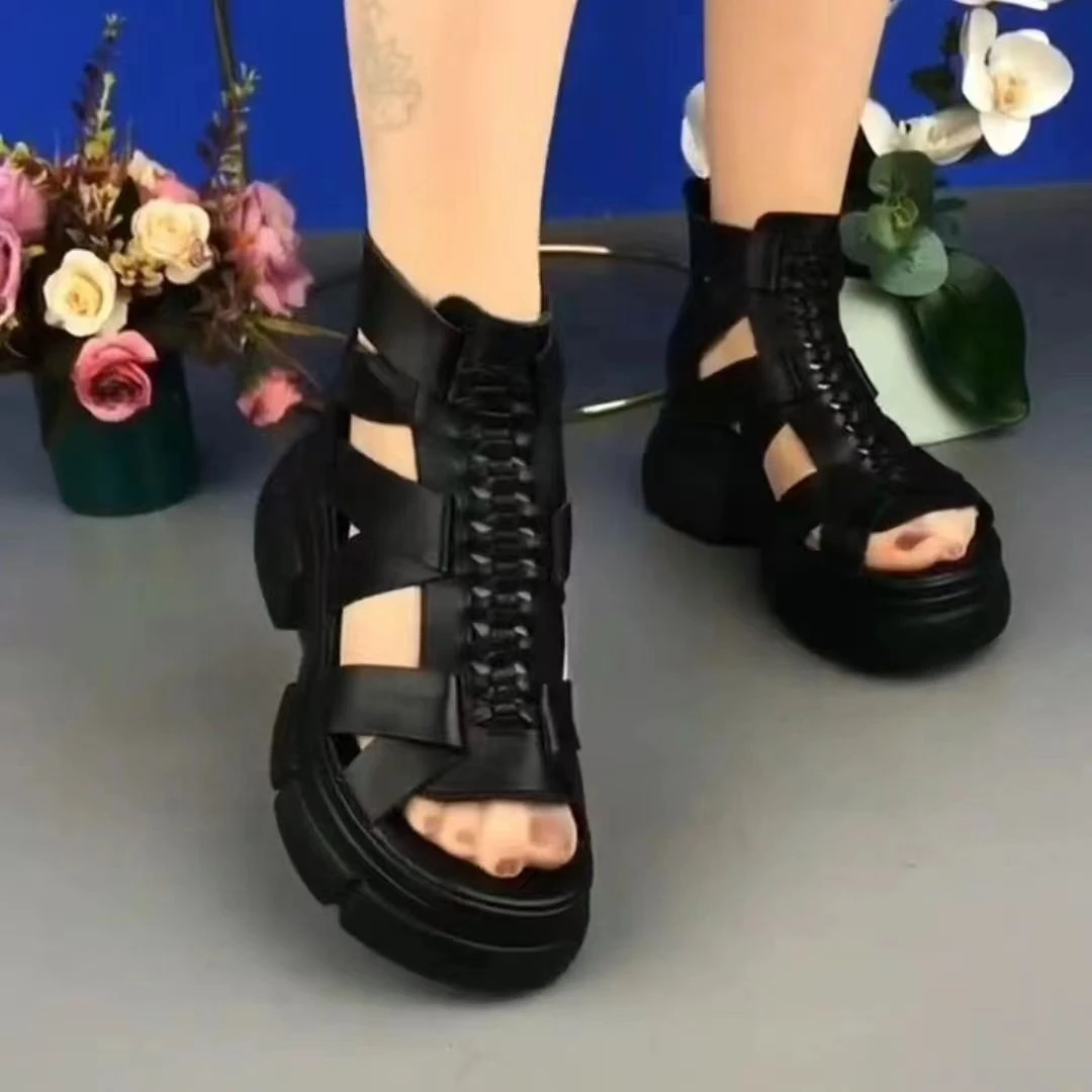 罗马凉靴女2025夏季新款显瘦时尚百搭休闲厚底外穿女士软底凉鞋