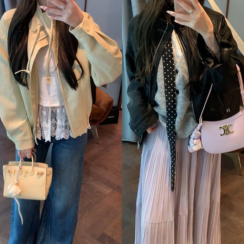 【mimius】&喵喵 高级感极简立领抽绳皮衣外套 G02051