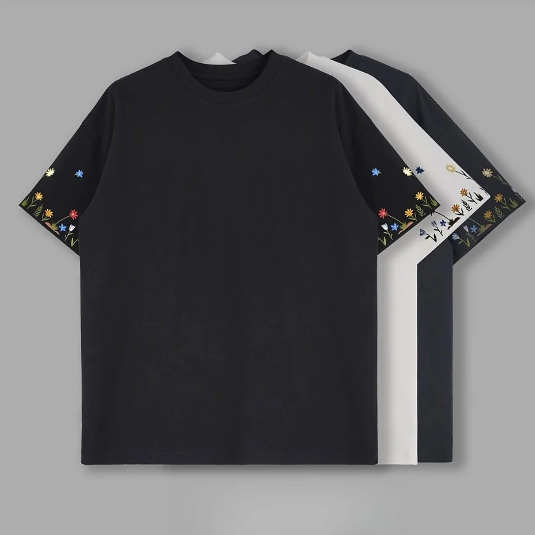 “六色砂云雾刺绣”潮牌学生短袖男t恤帅气高街休闲设计感半袖上衣