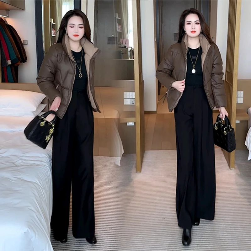 冬季新款小个子拼色外套洋气时尚气质保暖棉服外套