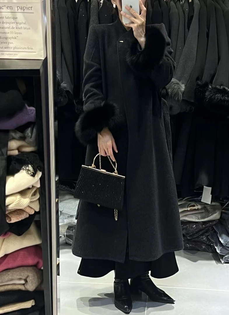 大毛毛袖双面绒大衣