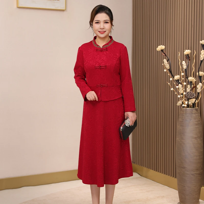 喜婆婆婚宴装礼服连衣裙妈妈装十月结婚高级轻奢喜妈妈结婚喜服裙