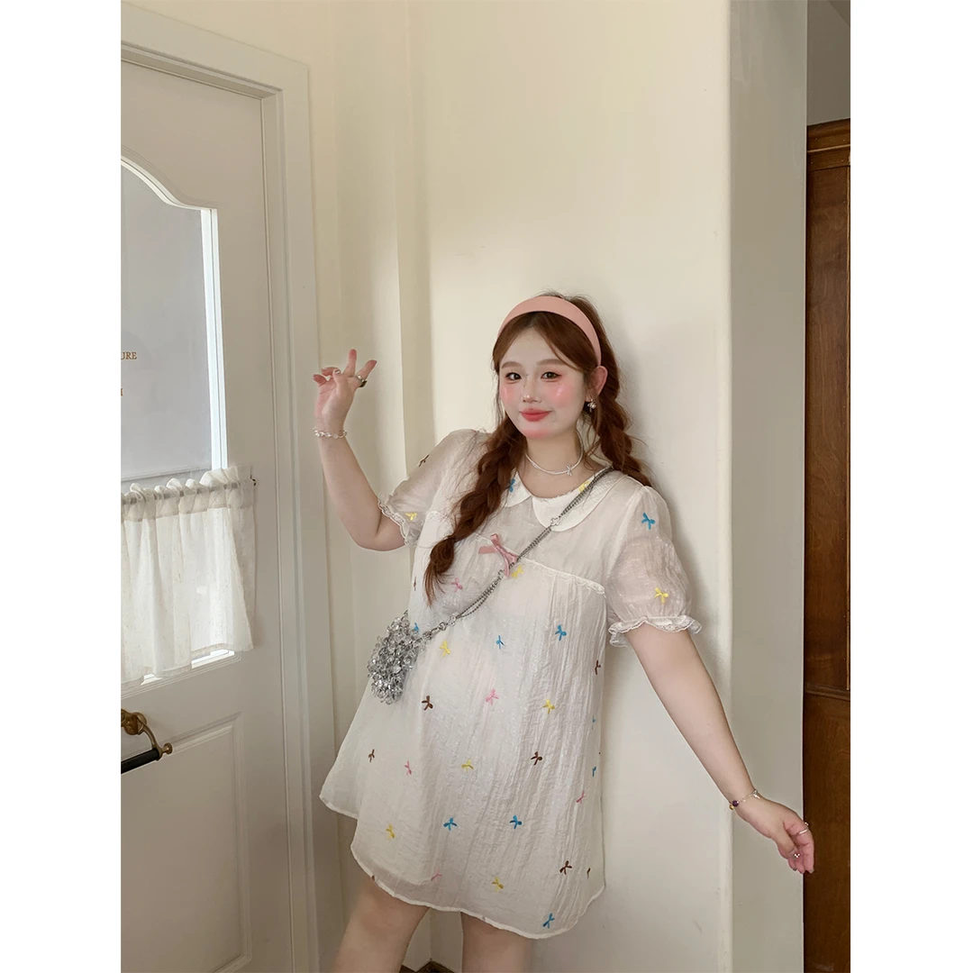 徐达布【铃兰花语】大码宽松连衣裙女夏季短袖连身裙L35062C52