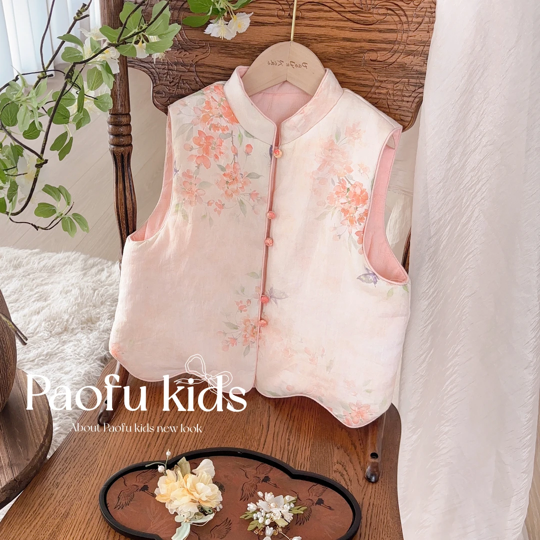 【海棠】泡芙定制 【100%纯苎麻 双面加厚】女童夹棉马甲 PF51145