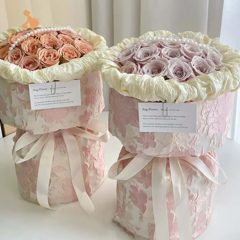 【汉唐美】母亲节520粉色提花樱花布艺一体式定型片圆形diy花艺鲜花