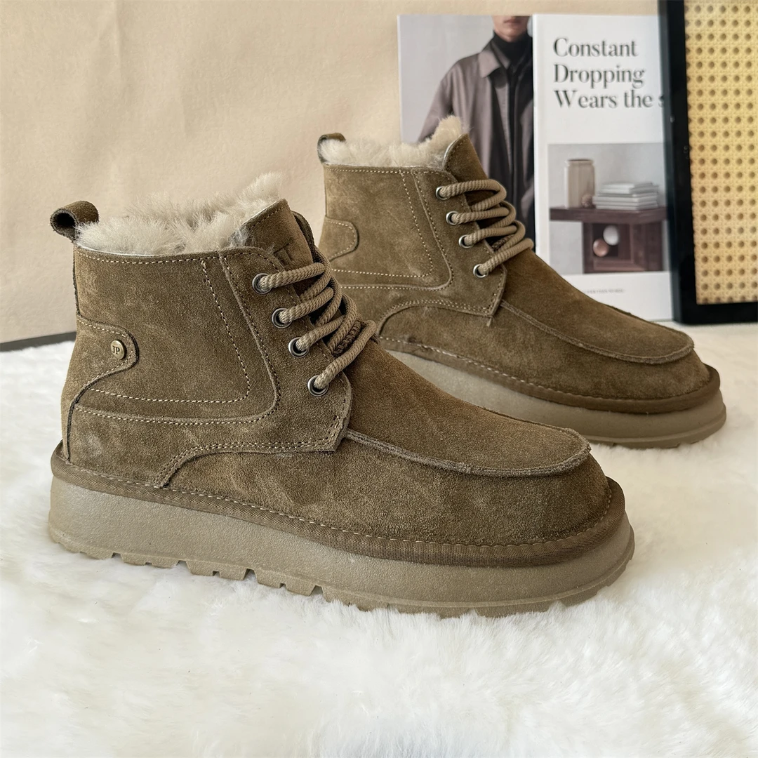 VMT25A9男士雪地靴牛皮百分百羊皮毛一体款磨砂皮雪地靴男款