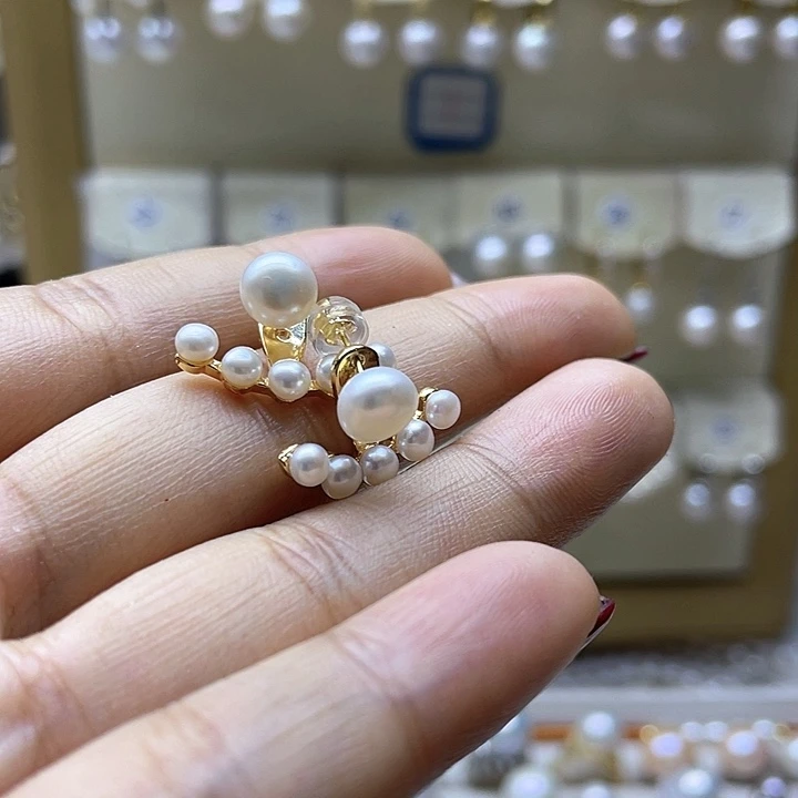 淡水珍珠耳饰银S925镶嵌