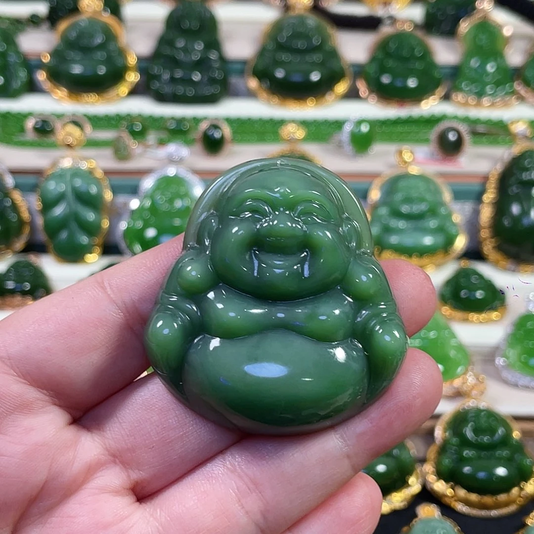 颈饰未镶嵌和田玉（碧玉）粉绿佛公50