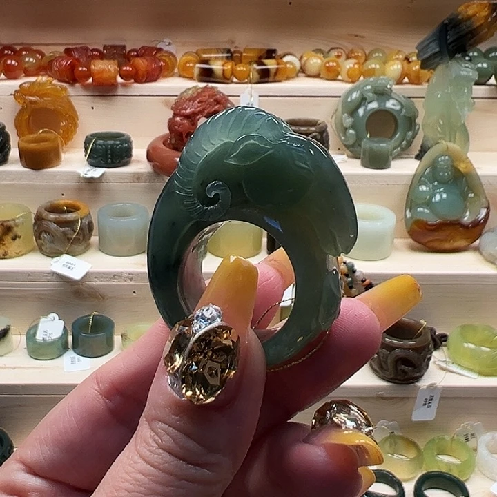 蛇纹石玉戒指未镶嵌羊（内径22.3）