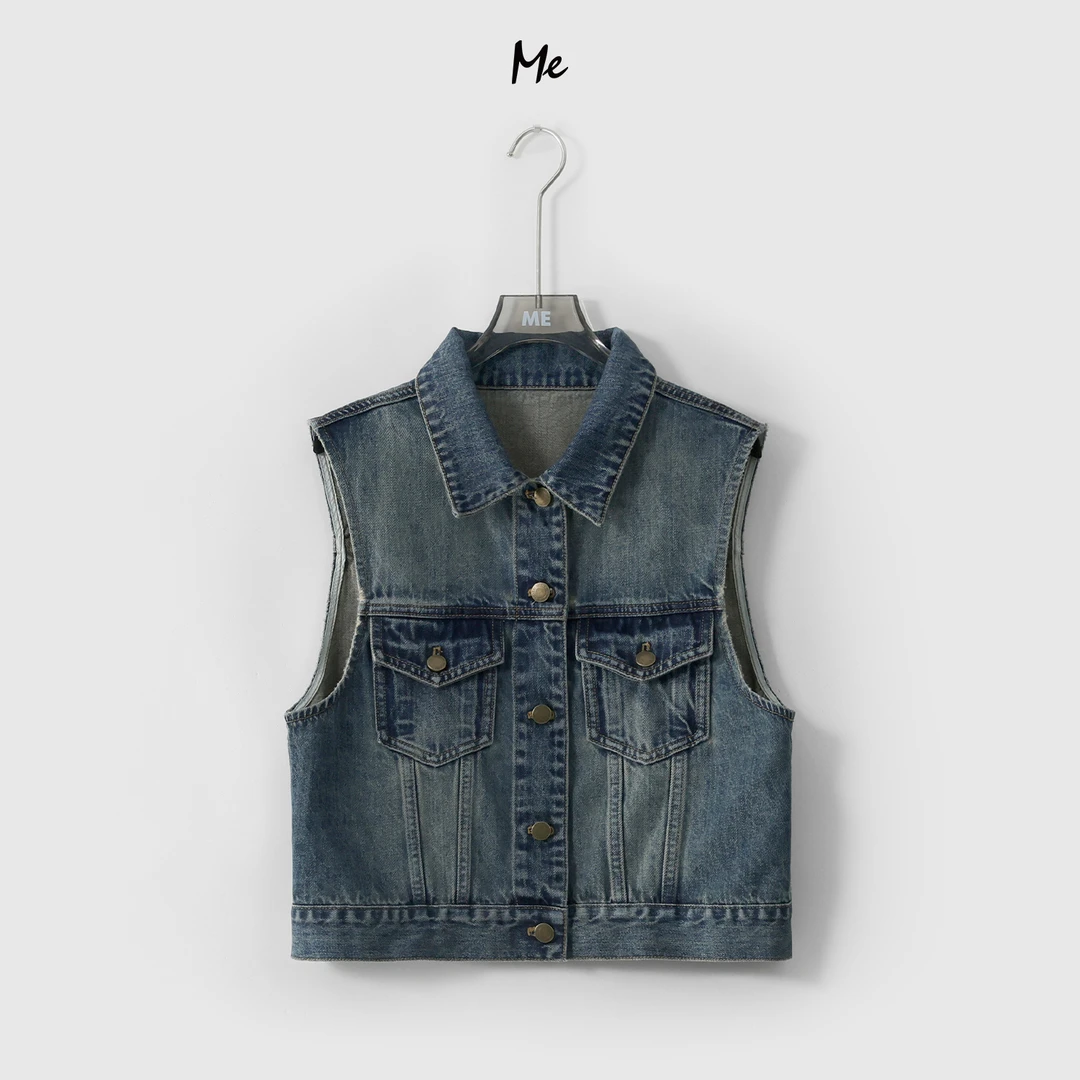 ME【大王牛仔马甲】奢牌感复古做旧水洗显瘦百搭时尚马甲MESS4568