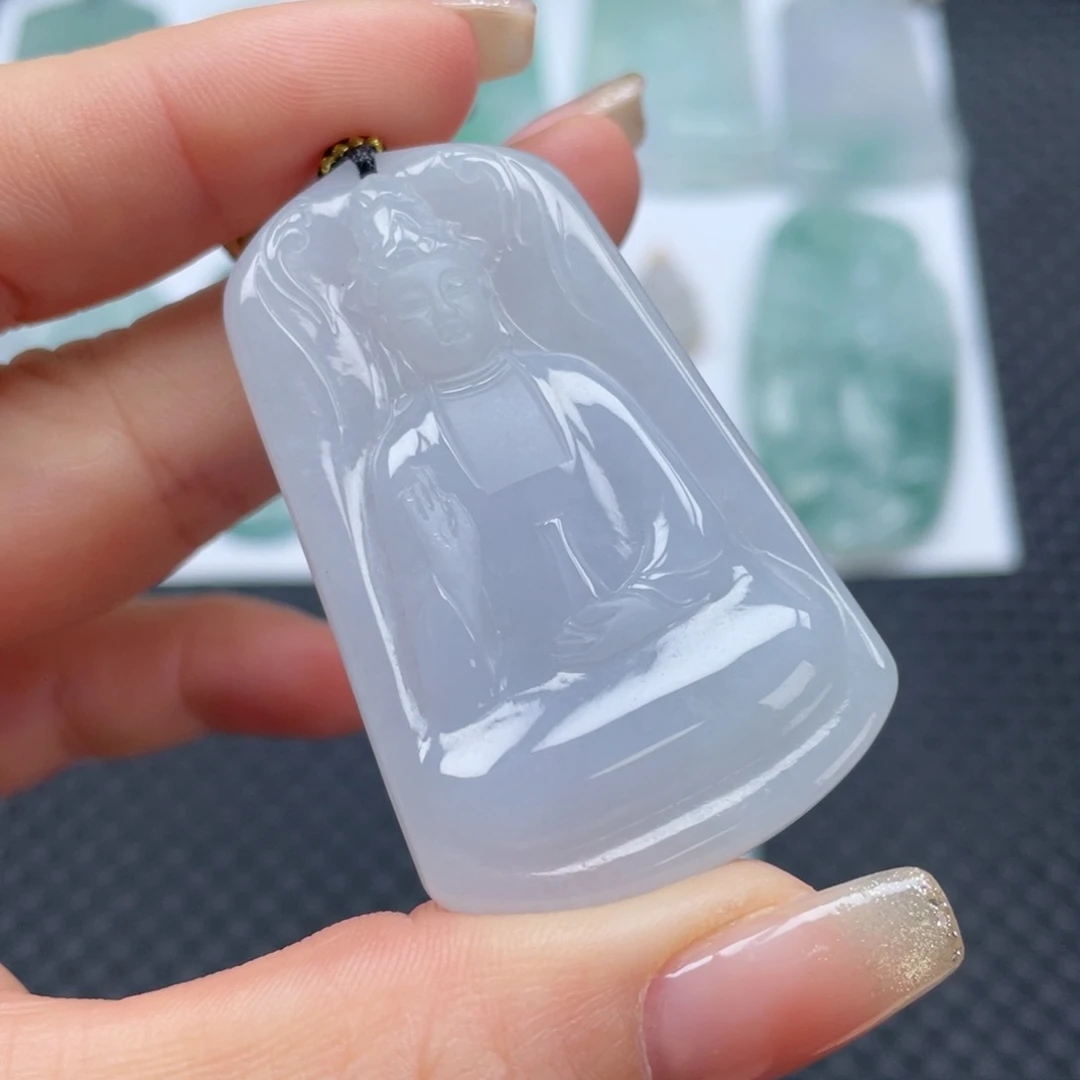 翡翠颈饰未镶嵌天然缅甸翡翠A货吊坠素衣观音