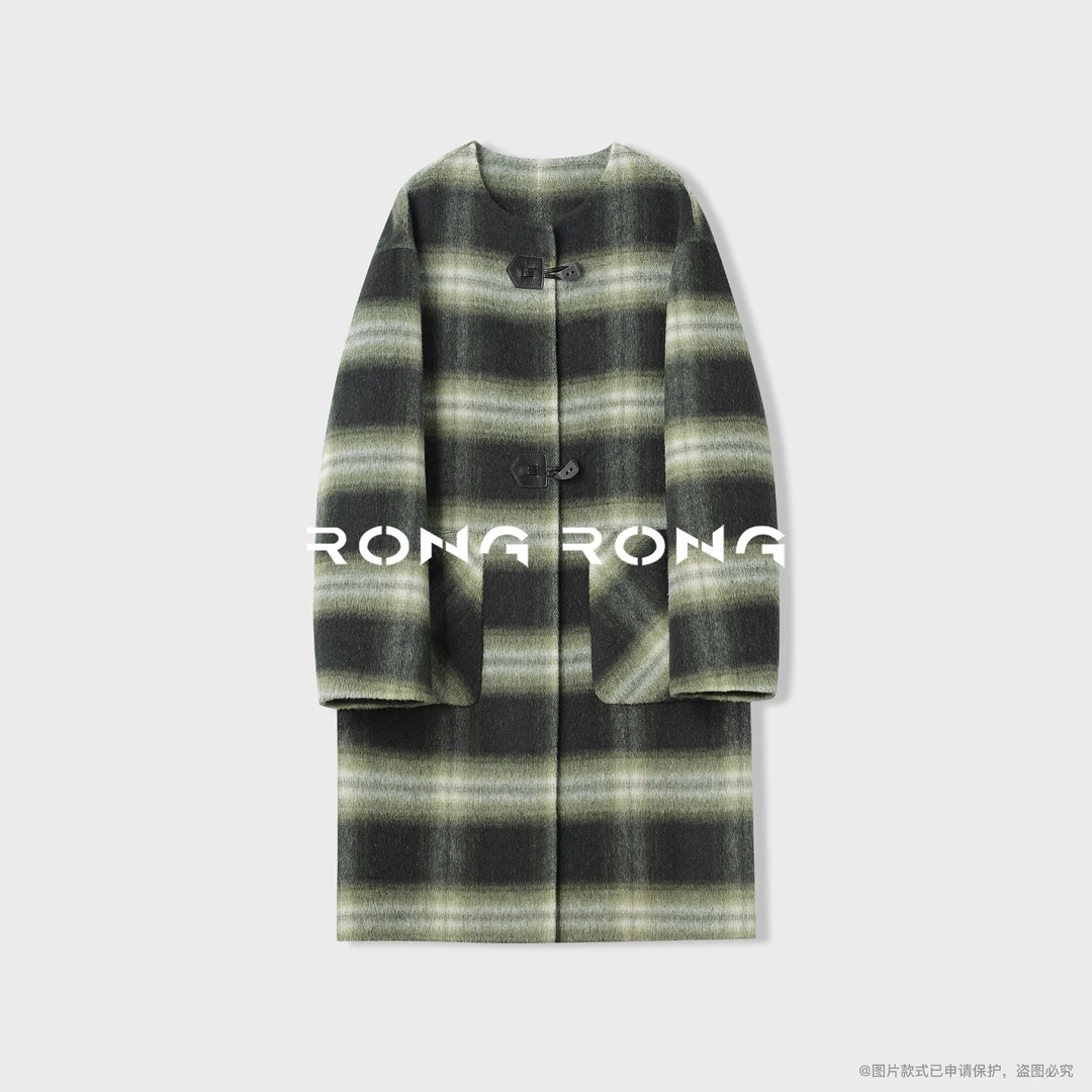 溶溶【绿韵春山】RONGRONG 绵羊毛桑蚕丝混纺双面呢大衣24HD1016DGS