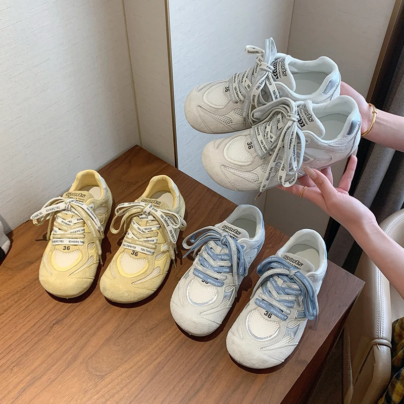 【升级版双鞋带】网红复古港风德训鞋2025夏季网面透气韩版休闲潮鞋