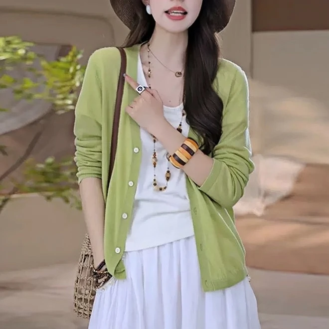 韩系针织开衫外套女春夏季薄款欧若风穿搭设计感显瘦时髦上衣