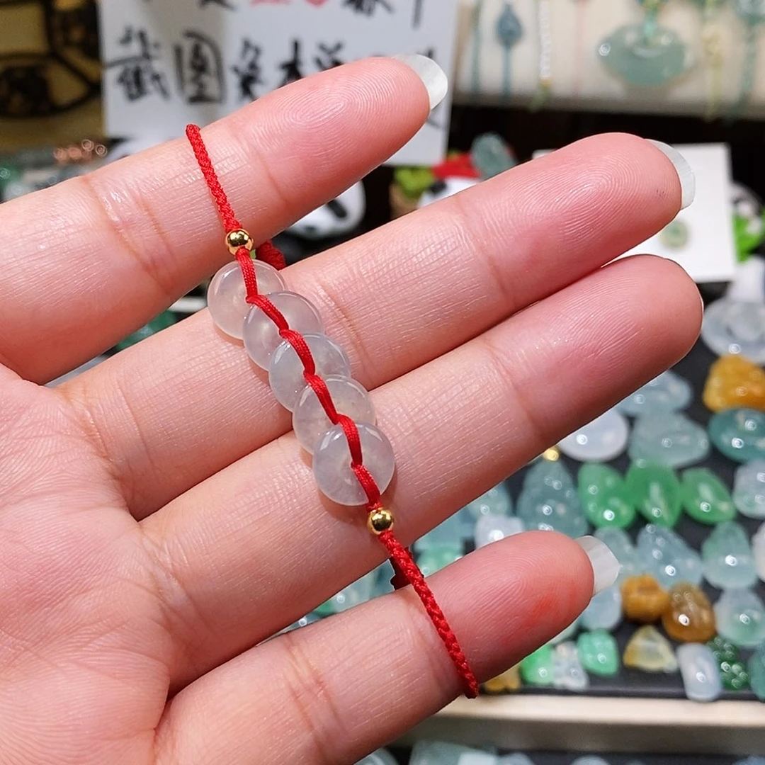 翡翠未镶嵌颈饰五帝钱红绳15