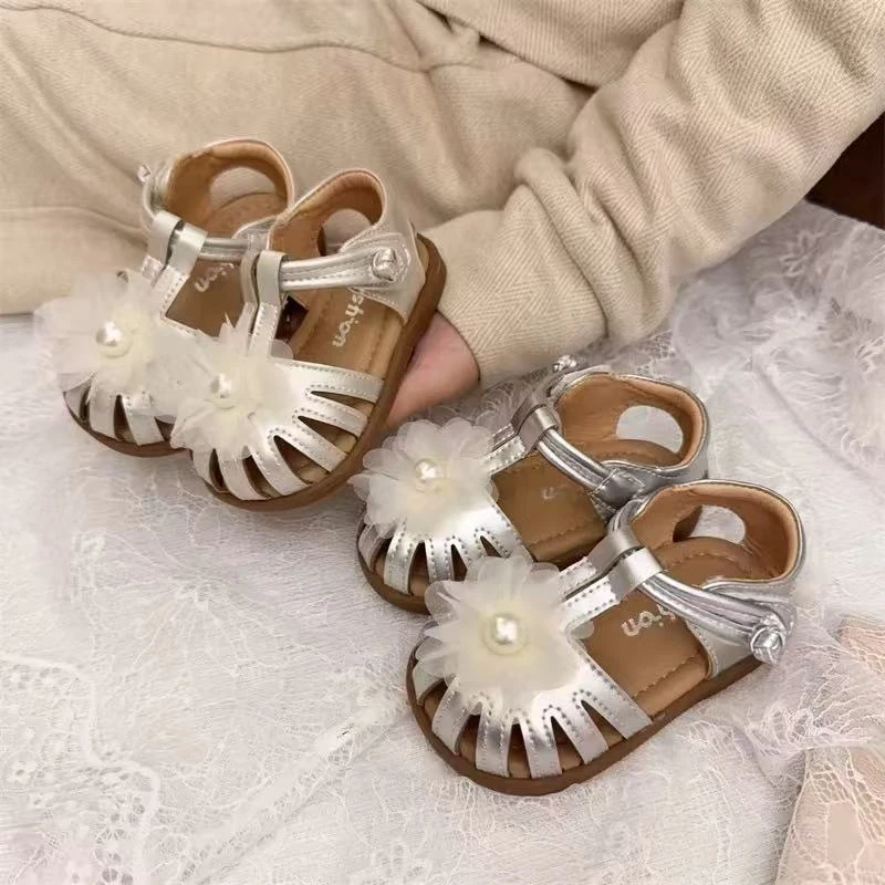 女童婴儿包头凉鞋护脚防踢软底学步鞋珍珠花瓣小公主鞋0-1-3岁潮
