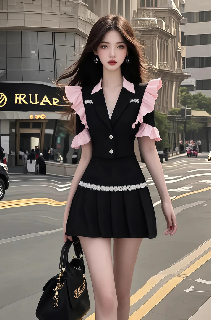 夏季显瘦气质高腰短款时尚V领东短袖收腰连衣裙女小众高级感裙子