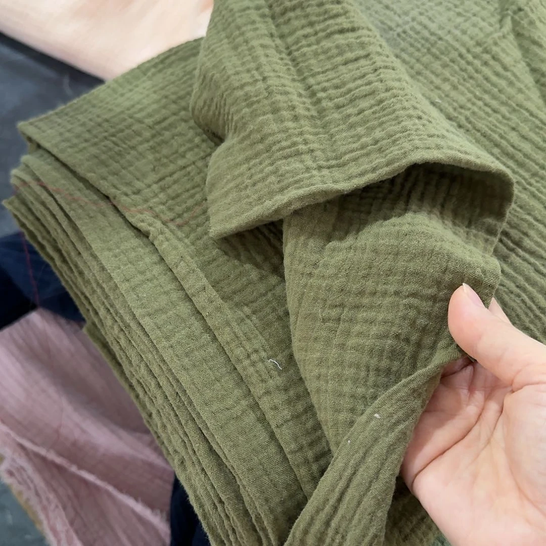 一米价品牌纯棉双层纱1.4米宽版布咸菜绿