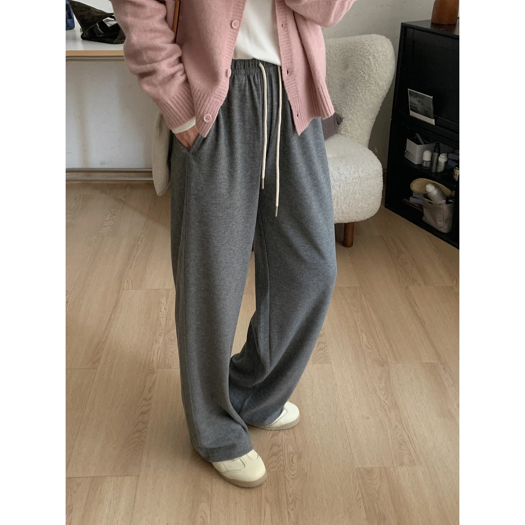 苏安家长腿姐姐拖地裤秋款梨形女孩瘦瘦裤灰色直筒垂感拖地裤