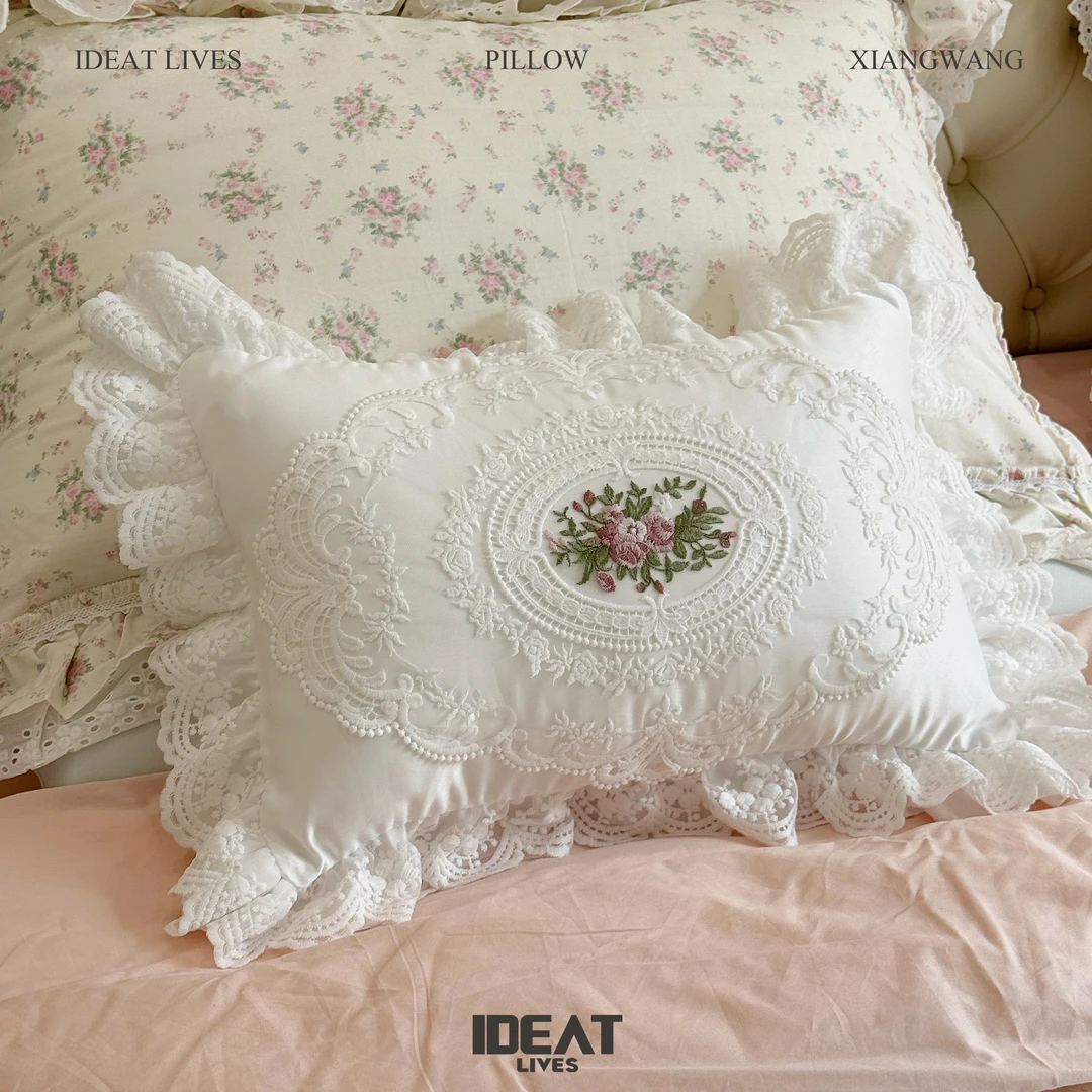 法式白色蕾丝抱枕靠垫美式复古宫廷风方枕腰枕沙发卧室靠背枕腰靠