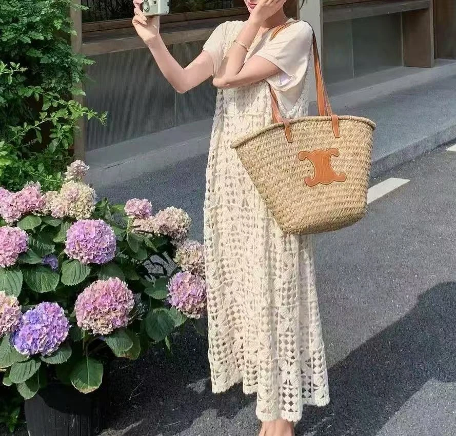 【109】夏季轻奢波西米亚复古钩花镂空连衣裙新款宽松叠穿甜美长裙