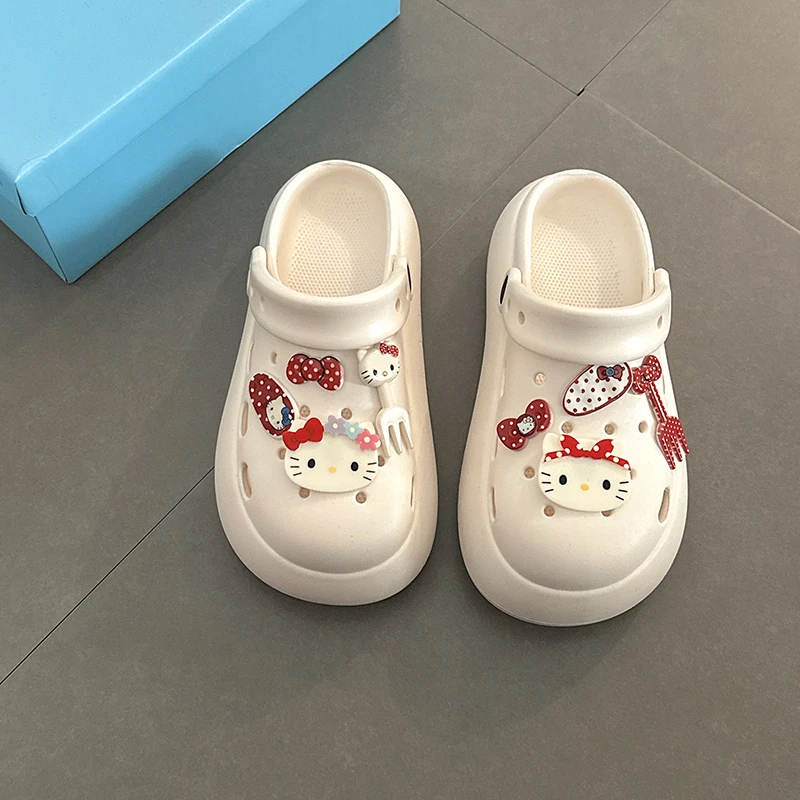 卡通可爱凯蒂猫洞洞鞋女2025年春夏新款厚底增高两穿包头外穿凉鞋