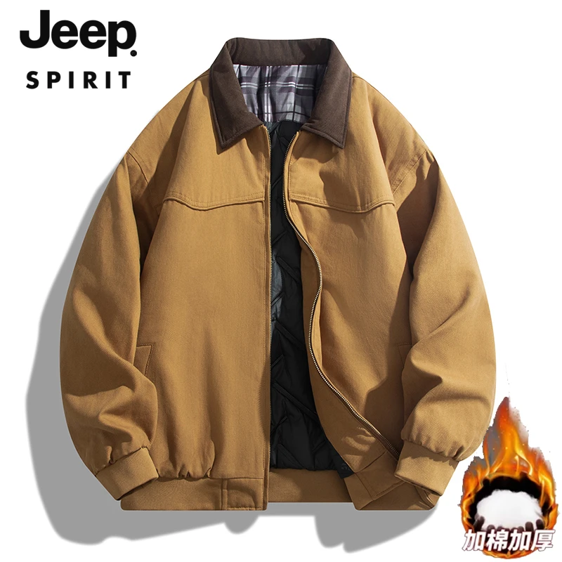 JEEPSPIRIT 吉普时尚 美式复古翻领夹克男士秋冬新款加厚棉服外套