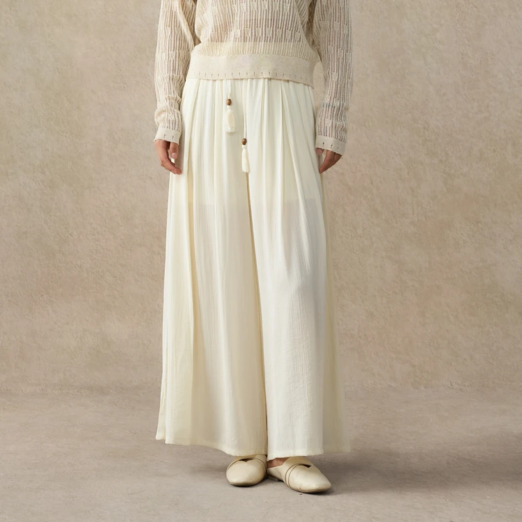 西町村屋流苏垂坠感阔腿裤女夏季新款文艺百搭宽松裤子XHAB10336