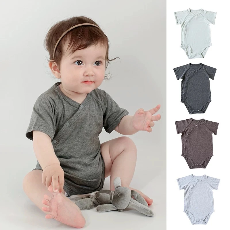 竹棉A类夏季新生婴儿护肚衣服男女宝宝短袖护肚三角包屁哈衣纯色