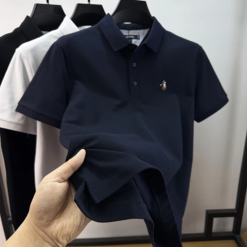 CATIA SELI下摆开叉100%纯棉马标polo衫男士短袖夏季上衣t恤翻领