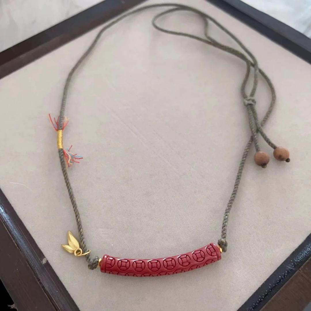 含辰砂工艺品朱砂辰砂心经弯管编绳项链 YQ 275