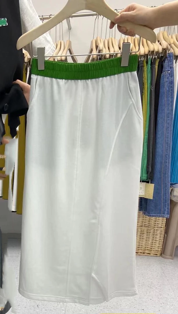 夏季新款拼接撞色休闲半身裙