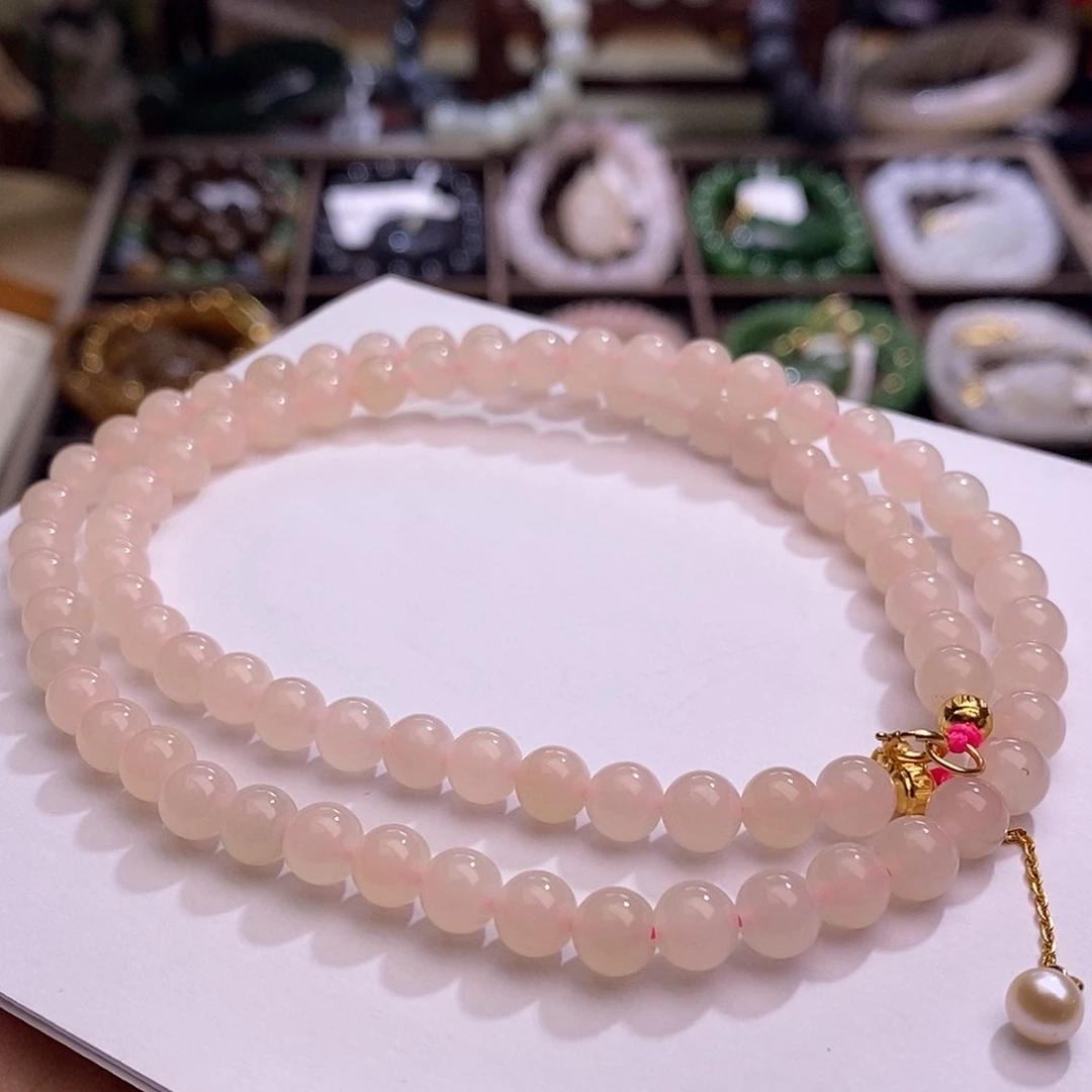 颈饰未镶嵌和田玉老矿料浓藕粉锁骨链6m