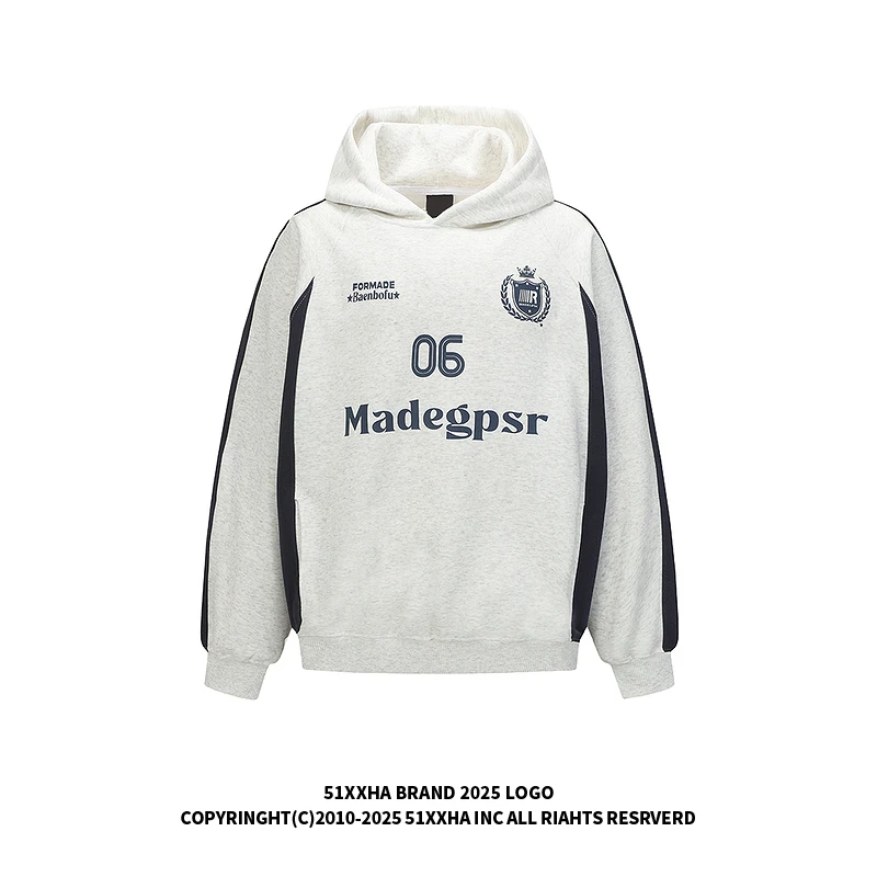 51嘻哈美式运动风拼接撞色连帽卫衣男女复古vintage宽松运动外套