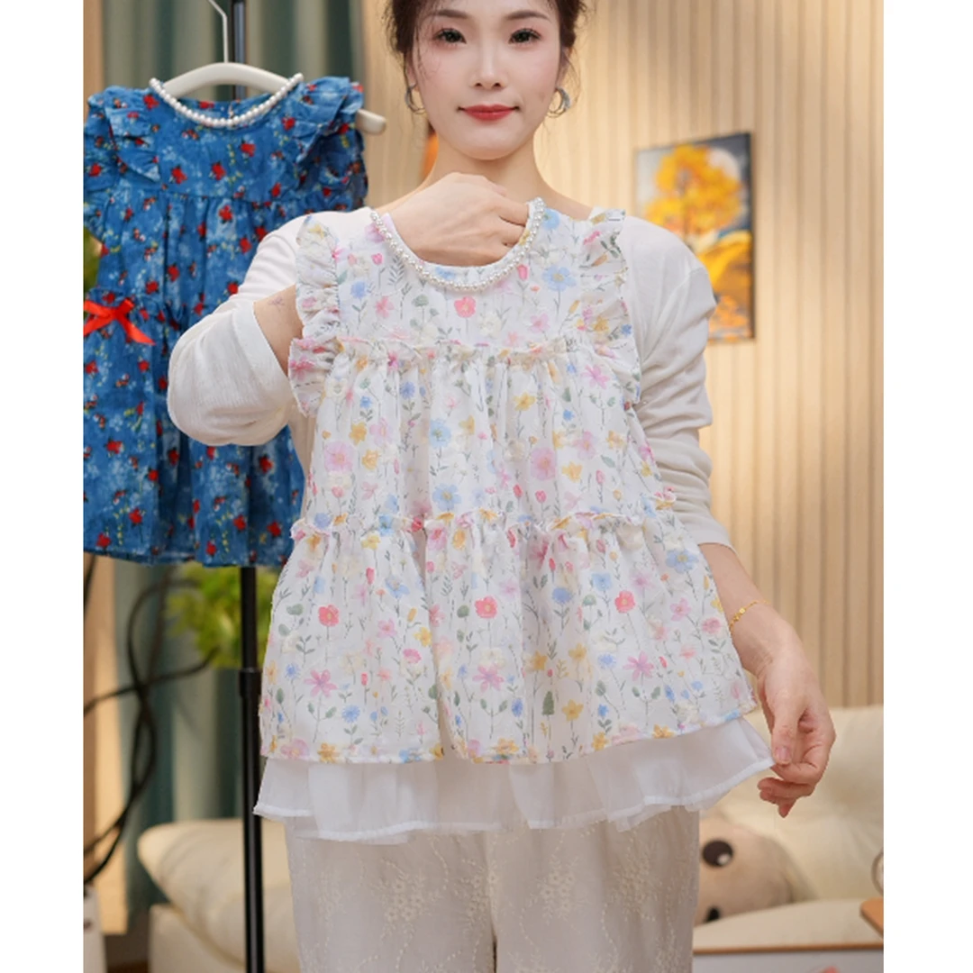 966连衣裙甜美碎花无袖裙子女童公主风洋气女宝夏季薄款蓬蓬裙01