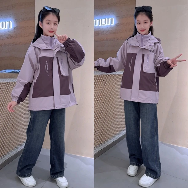 女童休闲春秋冬三合一冲锋衣外套儿童运动洋气连帽宽松中大童韩版